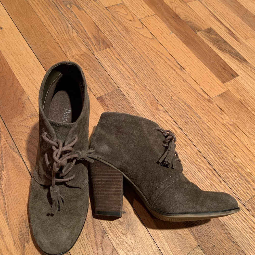 Cool Olive Green Suede Booties View 2